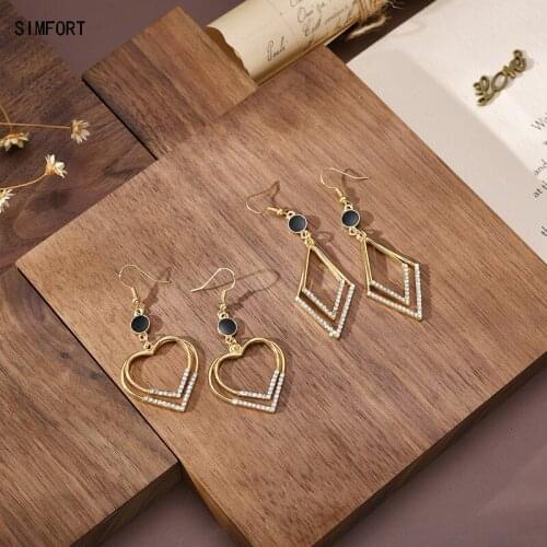 Womens 925 Silver Pin Ear Hook Diamond-studded Peach Heart Geometric Rhombus Simple Personality Alloy Decoration Jewelry Gift