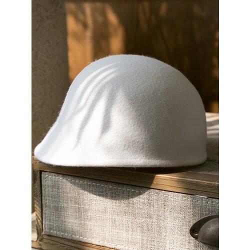 2021 Spring Winter French Ladies White Wool Casquette Cap Fashion British Women Pure Wool Felt Fedora Cap Knight Equestrian Hat