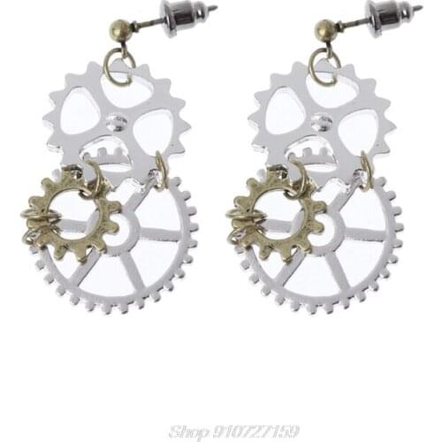 Women Steampunk Antique Women Gear Pendant Dangle Long Hook Earring Club Jewelry N26 20 Dropshipping