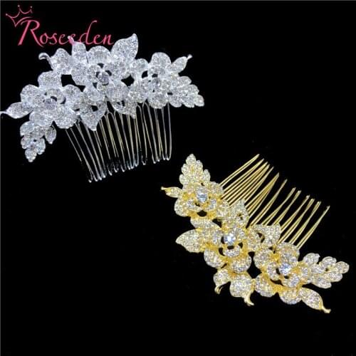 Fashion Gold Silver Color Crystal Flower Wedding Hair Combs For Bride Women Bridal Headpiece Hair Jewelry Accessories RE3419