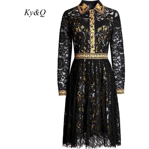 Runway Luxury Brand Design Clothes Party Dress 2020 Autumn Vintage Women Print Hit Color Ladies High Waist Slim Midi Lace Dress