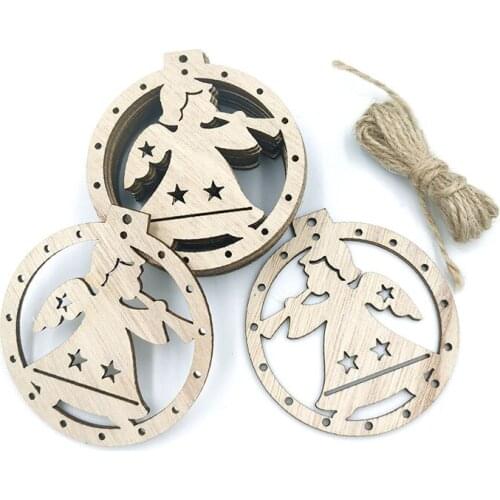10pcs Christmas Unfinished Wood Ornaments Wooden Slices DIY Crafts for Home Christmas Tree Hanging Decoration