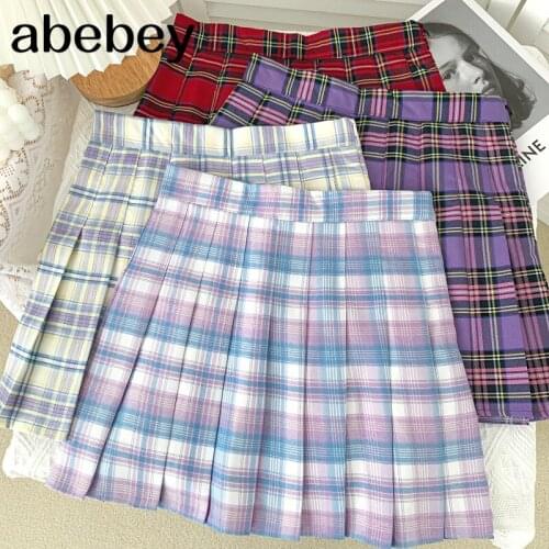 2021 New Summer Women Fashion All-match hit color plaid short Skirt high waist slim Skirt A-line Skirt