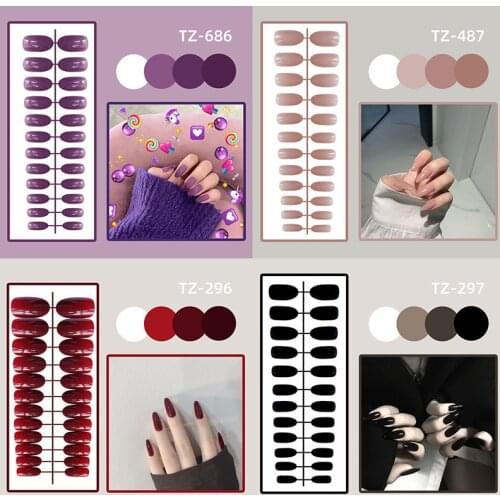 24Pcs/Set Full Cover Pure Color False Nail Tips Nail Art Manicure Tips For False Fake Nails Extension