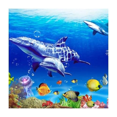 3d Underwater World Dolphin Hotel large fish ceiling mural TV background wallpaper Custom sizes