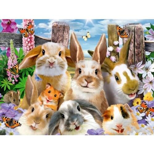 5D DIY Diamond Painting 5D Rabbit Full Square Round Embroidery Animal Mosaic Needlework Decor Diamond Art
