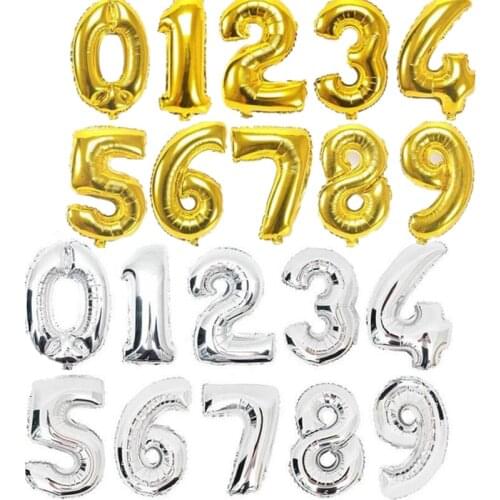 Big 32 Inches Digit 0-9 Number Balloons Foil Ballons Birthday Party Wedding Event Say Love Decor Supplies Gold Silver Available