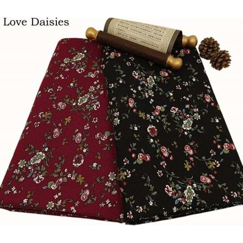 Cotton/Linen NEW FUCHSIA BLACK Pastoral Small Flower Floral Fabrics for Autumn Apparel Dress HomeDecor Tablecloth Cushion Tissue