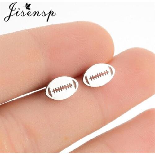 Jisensp Creative Fashion Stainless Steel Football Stud Earrings Punk Street Sport Earrings for Women Men Everyday Jewelry Gift