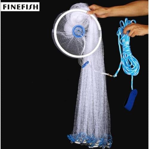 Finefish 2.4--4.2M Monofilament USA Cast Net With Sinker Or Without Sinker Fishing Net Small Mesh Outdoor Hand Throw Network