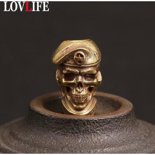 Brass Five-pointed Star Hat Soldier Skull Knife Beads Lanyard Pendant Jewelry Copper Skeleton Paracord DIY Keychains Accessories