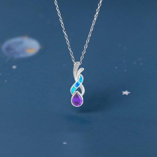 Top Sell Wholesale Retail Ladys Crystal Blue fire Opal Fashion jewelry stam Silver Necklace Pendants Gifts OP313