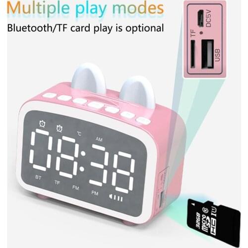 Cute LED Wireless Bluetooth-compatible Speaker Mirror Alarm Clock Radio Night Light Child Bluetooth-compatible Speaker