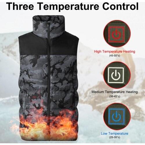 2019 Men Outdoor USB Infrared Heating Vest Jacket Winter Carbon Fiber Electric Thermal Clothing Waistcoat Camouflage Color