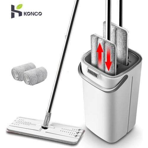 Flat Squeeze Mop and Hand Free Washing Microfiber Mop Pads 360 Rotating Flat Mops with Bucket Home Floor Lazy Mop Clean To