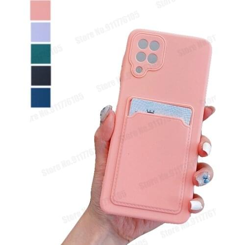 Candy Color Liquid Silicone Shockproof Case For Samsung Galaxy Quantum 2 A82 F62 M62 A12 A32 A52 A72 ID Card Holder Phone Cover