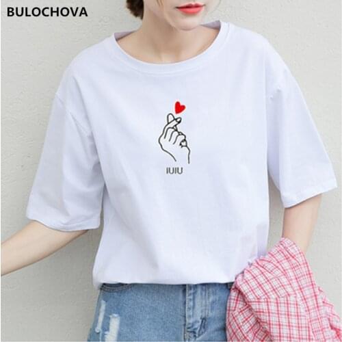 Drop Shipping 2021 Summer Fashion Women Pullover Short Sleeve T Shirt Clothes Students Print Loose White Cotton Tops Femme Stock