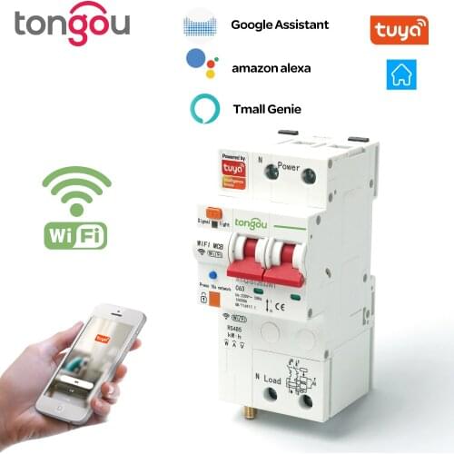 TUYA Single Phase WIFI Smart Energy Meter Kwh Metering Monitoring Circuit Breaker Timer Relay with Leakage Protection 80A