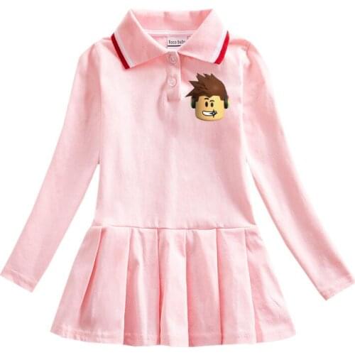2021 Spring Autumn Roblox College Style Childrens Dress Girls Dress Baby Girl Long Sleeve Lapel Pleated Skirt Kids Clothes