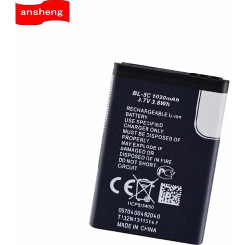 High Quality 1020mAh BL-5C battery for Nokia C2-06 C2-00 X2-01 1100 6600 6230 5130 2310 3100 6030 3120 3650 6263 7610 7600 6820