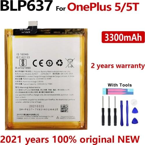 100% Original For Oneplus BLP637 For OnePlus 5 5T One Plus 5 5T Genuine Phone Battery With Free Tools 3300mAh BATTERIA NEW DATE