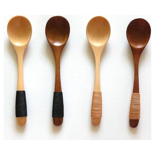 100pcs 13*2.8cm Wooden Spoon Ice Cream Coffee Tea Soup Wood Honey Spoons Handle with Yarn Rope