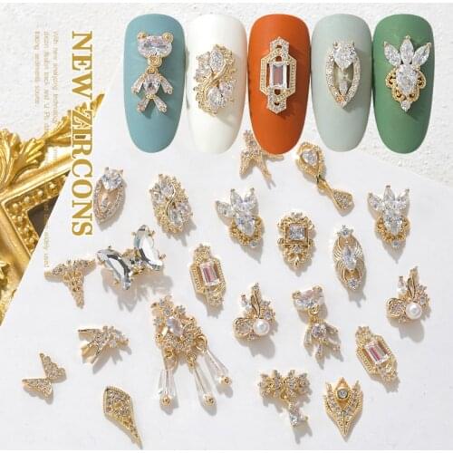 2Pieces Lot Pendant Chain 3D Alloy Butterfly Nail Art Zircon Pearl Metal Manicure Nails DIY Accessories Nail Decoration