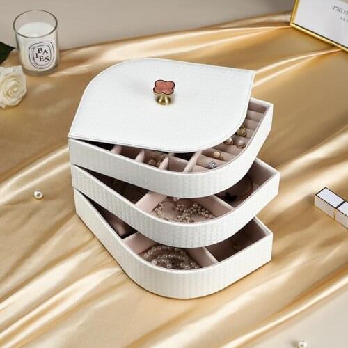 2021 New Luxury Large PU Leather Jewelry Storage Tray 3Layers Jewelry Organizer Case Earring Ring Necklace Jewellery Box Casket
