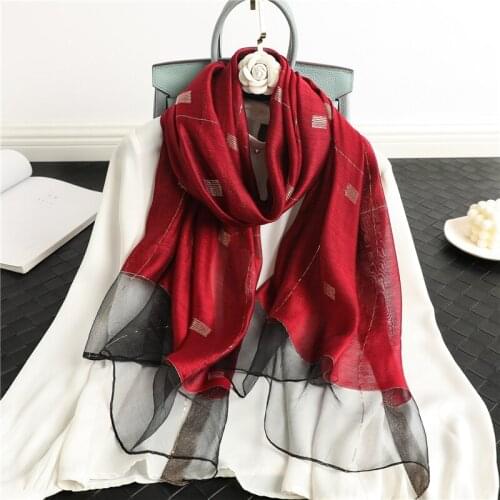 2021 New Silk Scarf Women Thin Hijab Foulard Female Wool Plaid Bufanda Pashmina Spring Shawls Lady Wraps Beach Stoles