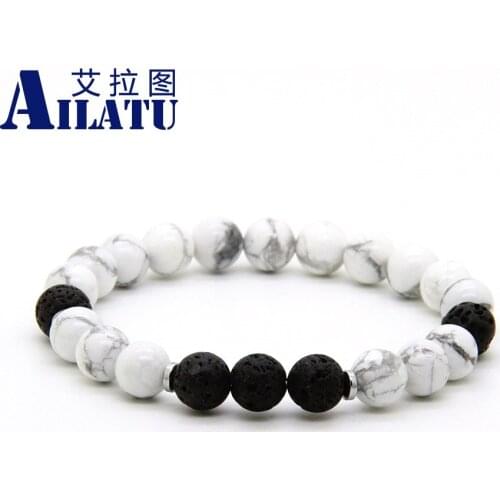 Ailatu New Designs Couples Healing Balance Beads Jewelry 8mm White Howlite Marble Stone Distance Lovers Bracelet