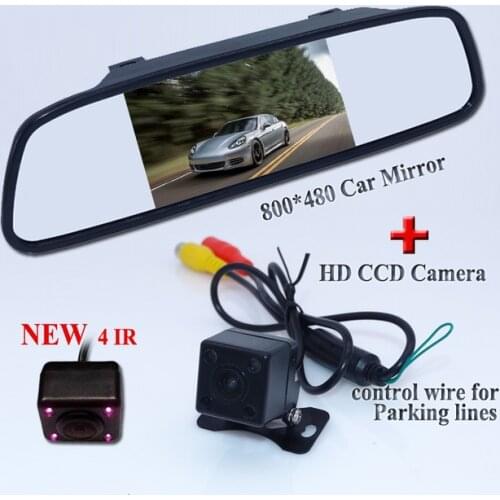 4.3" car rear view mirror monitor+170 wide angle car parking camera bring hd ccd image sensor and 4 ir lights universal