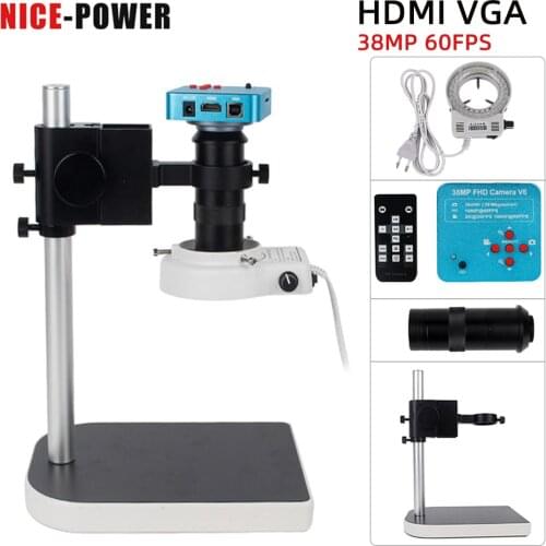 38MP HDMI VGA Digital Industrial Microscope Camera sets 130X C mount Lens+LED Ring Light solder phone PCB IC Repair tools