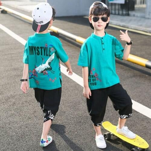 Teen Kids Boys Clothes For 4 5 6 7 8 9 10 11 12 13Yrs Summer Casual Tracksuit Tops t-shirt +Short Pants 2PCS Children Outfits