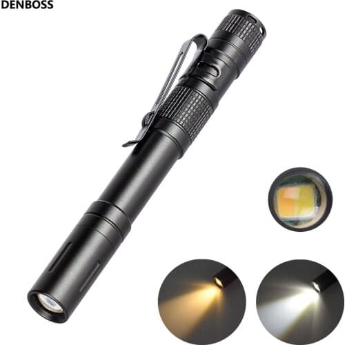 ALLCOB LED mini pocket Flashlight Torch Waterproof 2AAA Batteries two color warm white For Specialist Doctor Mechanic