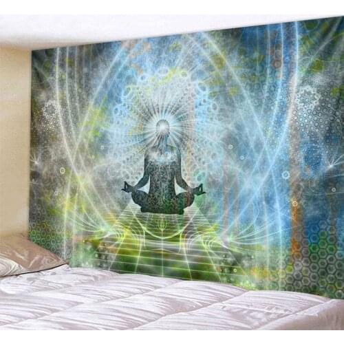 Indian Buddha Statue Meditation Tapestry Wall Hanging Mandala Tapestries Wall Cloth Psychedelic Yoga Carpet Boho Decor