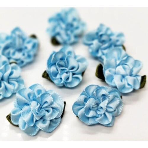 HL 30pcs Blue Ribbon Flowers Handmade Appliques Head Garment Wedding Decoration DIY Sewing Crafts A986