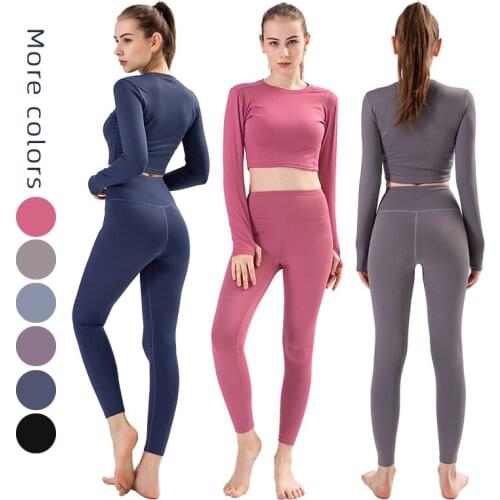 Outdoor Fitness Running Yoga 2-piece Female Peach Hip High-Waist Yoga Pants Stretch And Quick-drying Pullover Long-sleeved Suit
