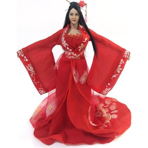 1/6 Ancient female soldier costume red embroidered dress suitable for steel-bone breasts and plastic body