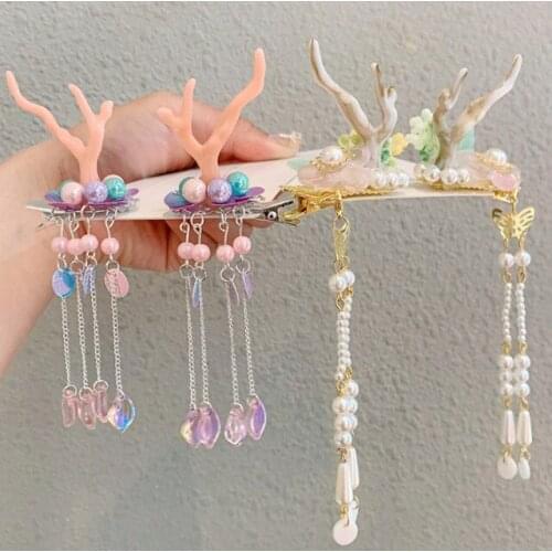 Cute Antler Hair Clips for Girls Christmas NewYear Antler Headband Halloween Masquerade Accessories Headpiece Forest Hairpins