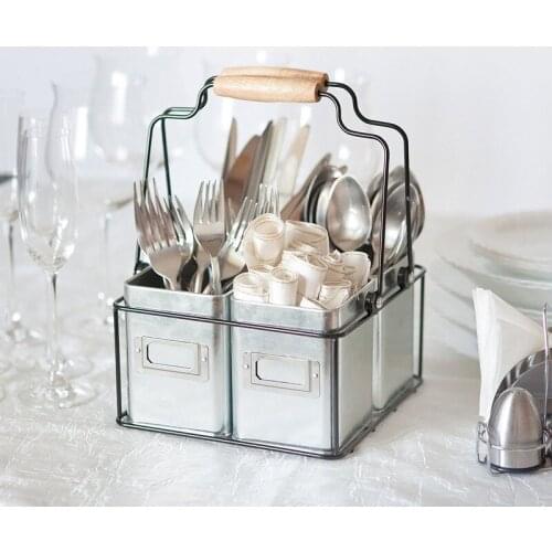 Multipurpose wooden handle handmade steel wire basketball child zinc box kitchen rack tableware tableware storage basket LB32516