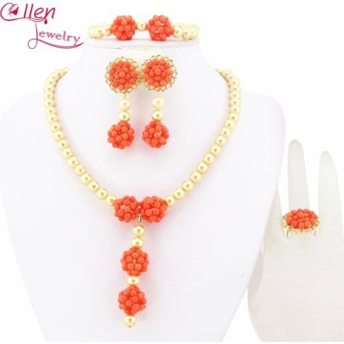 Fashion African Coral beads Jewelry Set Necklace Set Nigerian Wedding Beads Jewelry Set women necklace TL1746
