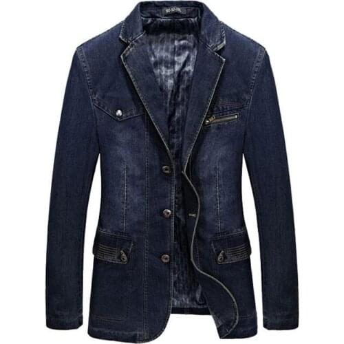 New Blazer Men Cotton Denim Smart Casual Men Jacket Slim Fit Suits Brand Clothing Plus Size M-XXXL