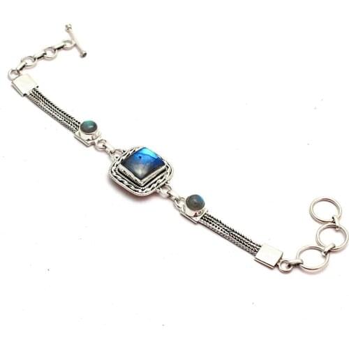 Genuine Labradorite Bracelet 925 Sterling Silver, 19.5 cm, GRPB0513