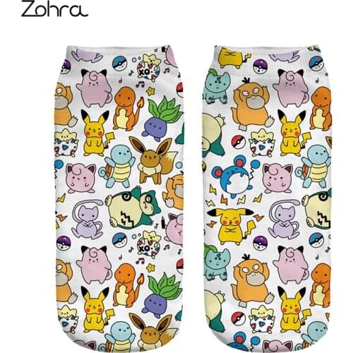 Anime Pikachu Pokemon Socks Cartoon Kawaii Anime Cosplay Short Socks for Boys Girls Children Pokemon Go Cartoon Socks Gifts