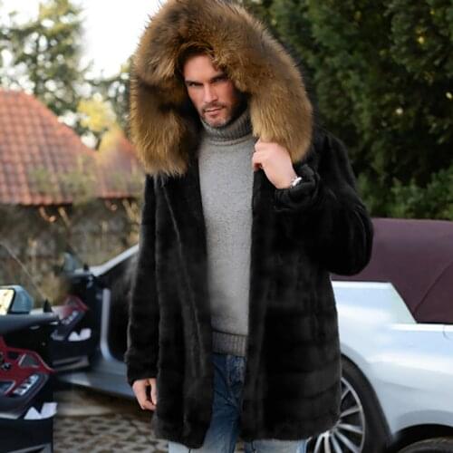 New Luxury Men Black Long Hooded Faux Fur Coat Winter Autumn Outdoor Thick Warm Trench Overcoat 2021 Fashion Casual Slim Hoodies