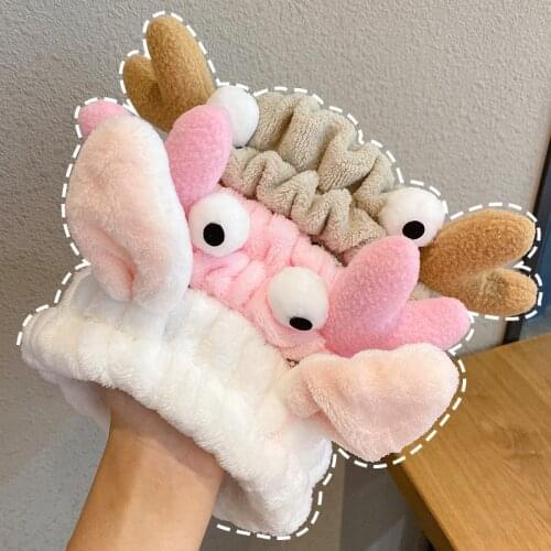 "OMG" Animal Soft Coral Fleece Hairbands for Women Cute Girls Bow Headbands Hair Bands Wash Face Makeup Turban Hair Accessories