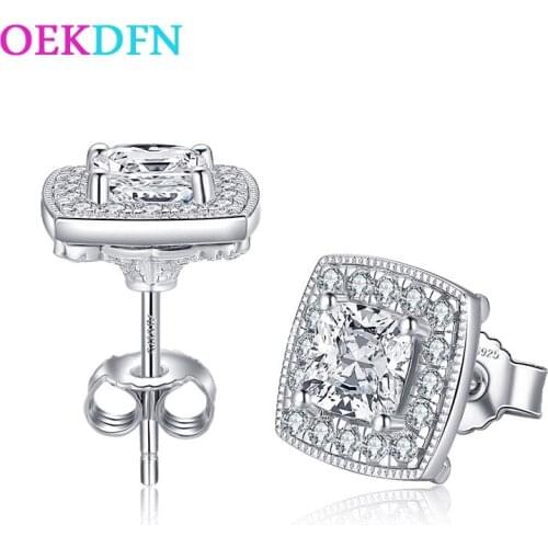OEKDFN Luxury 925 Sterling Silver Stud Earrings Water Drop Created Moissanite Gemstone Diamonds White Gold Earrings Fine Jewelry
