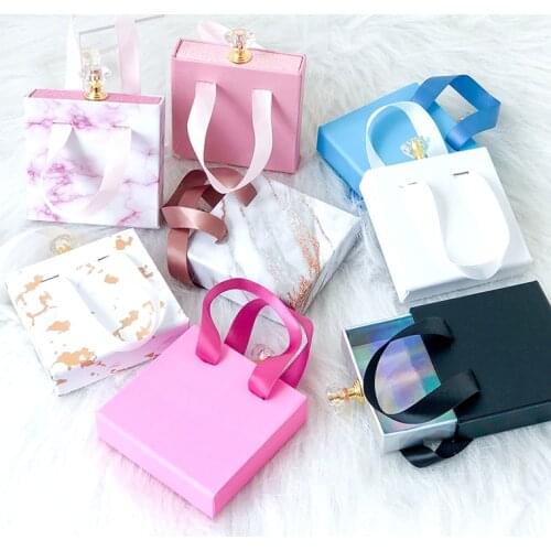 Wholesale Square Drawer Ribbon Handle Case Empty Box Mink False Eyelash Packaging Logo Glitter Paper Magnetic Box Makeup