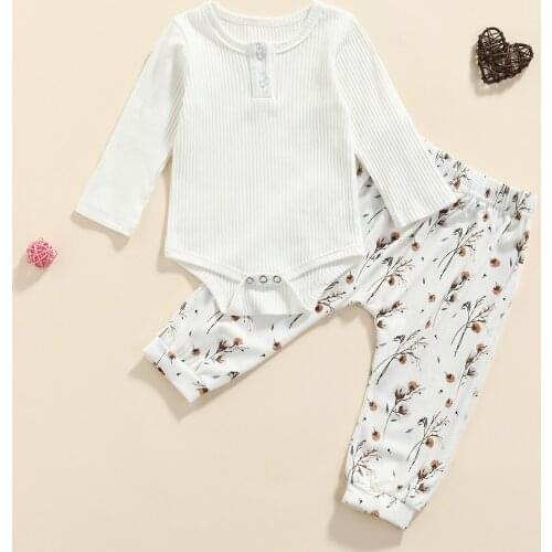 Autumn Newborn Baby Girls Boys Clothes Baby Solid Knitted Bodysuit Top+Printed Pants Outfits Set Roupa 0-24 Months Clothing