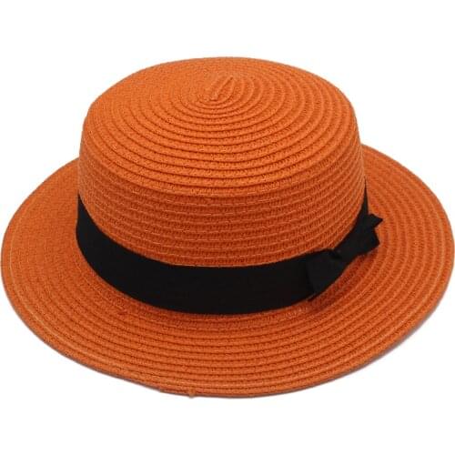 Women Adult Kid Children Boy Girl Flat Top Straw Boater Sailor Hat Summer Beach Panama Hat Parent-child Cap GH-600